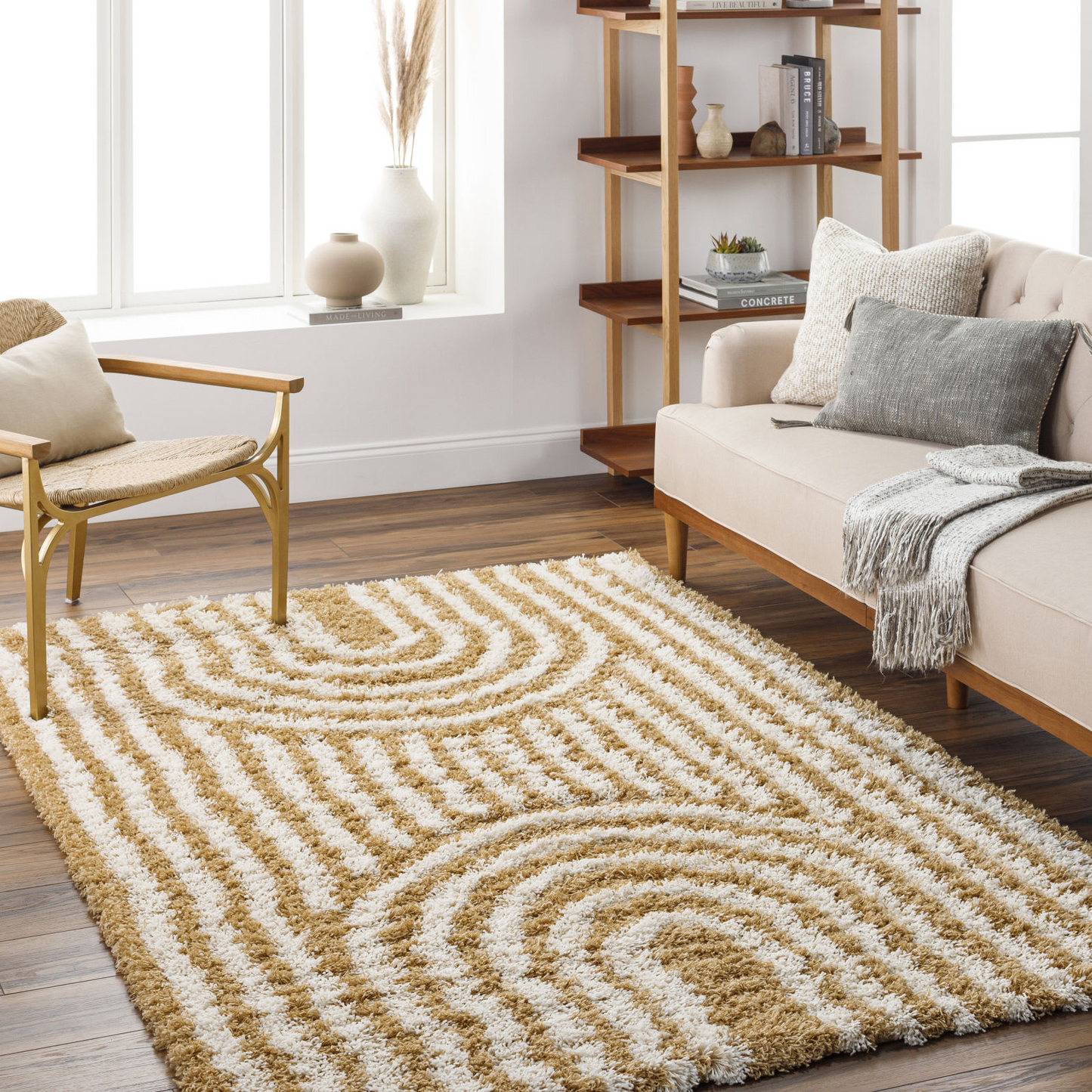 Tapis Shaggy Japandi scandinave blanc/beige 160x220 – Christina