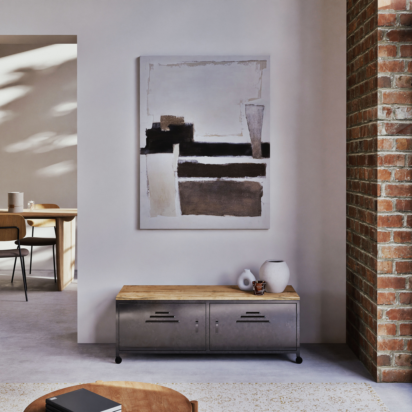 Toile Abstraite Japandi écrue et taupe 90x120 – SIENNA
