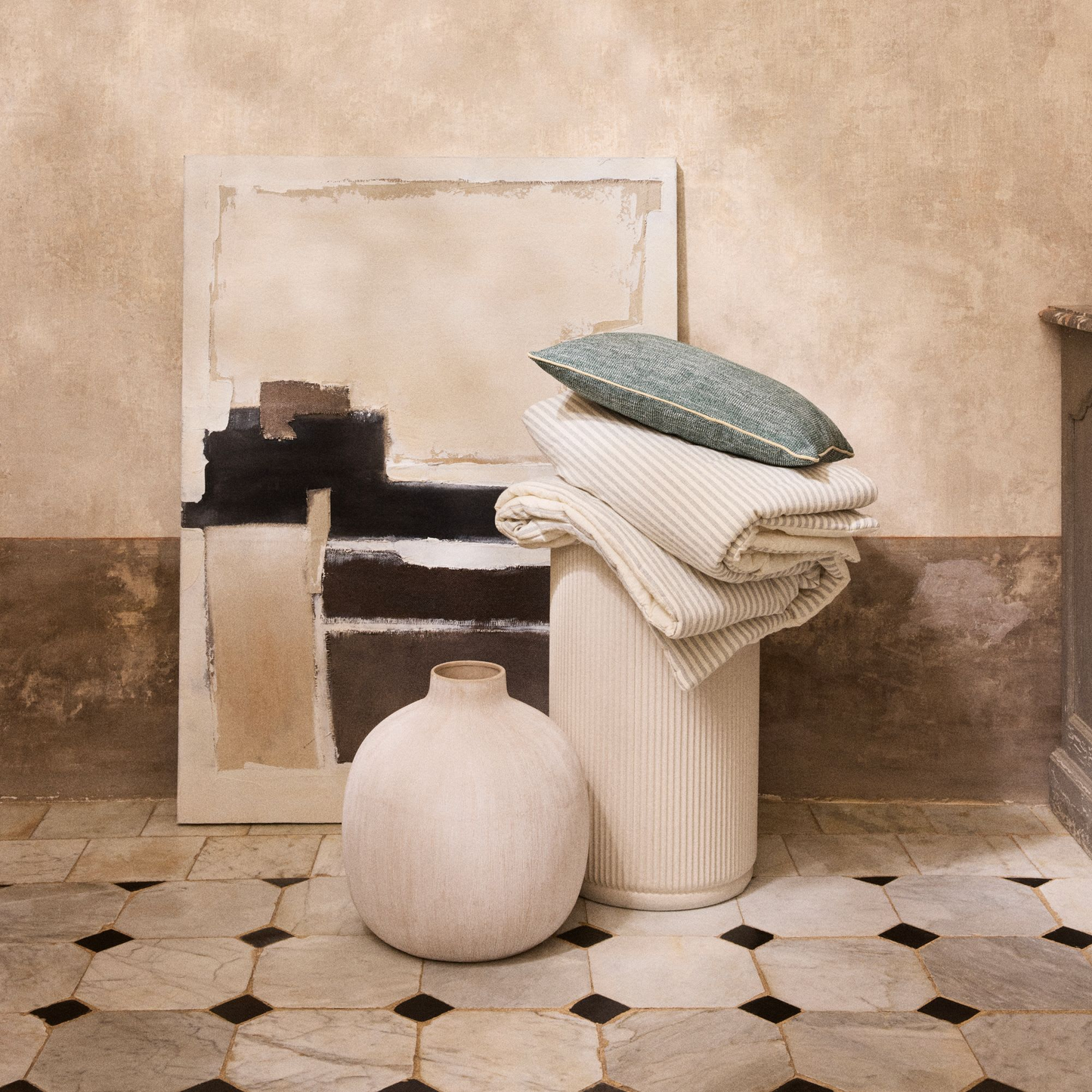 Toile Abstraite Japandi écrue et taupe 90x120 – SIENNA