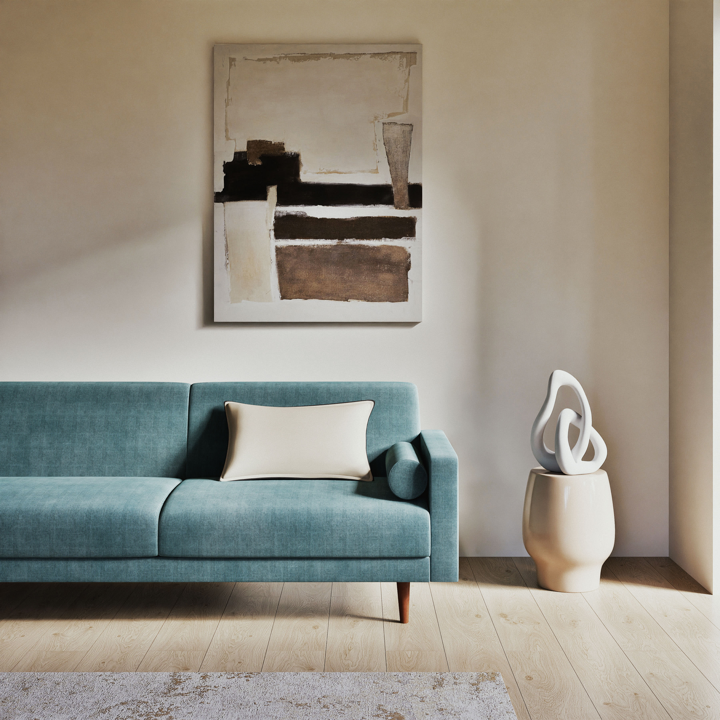 Toile Abstraite Japandi écrue et taupe 90x120 – SIENNA