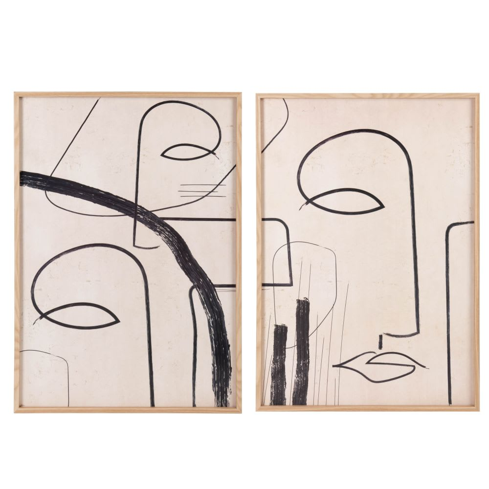 Tableaux Diptyques Japandi abstraits beiges et noirs 84x60 – VINCENT