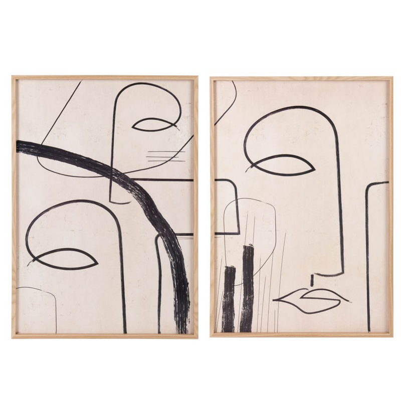 Tableaux Diptyques Japandi abstraits beiges et noirs 84x60 – VINCENT