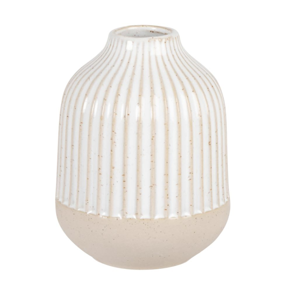 Vase en Grès Japandi blanc strié beige H12 – YVON
