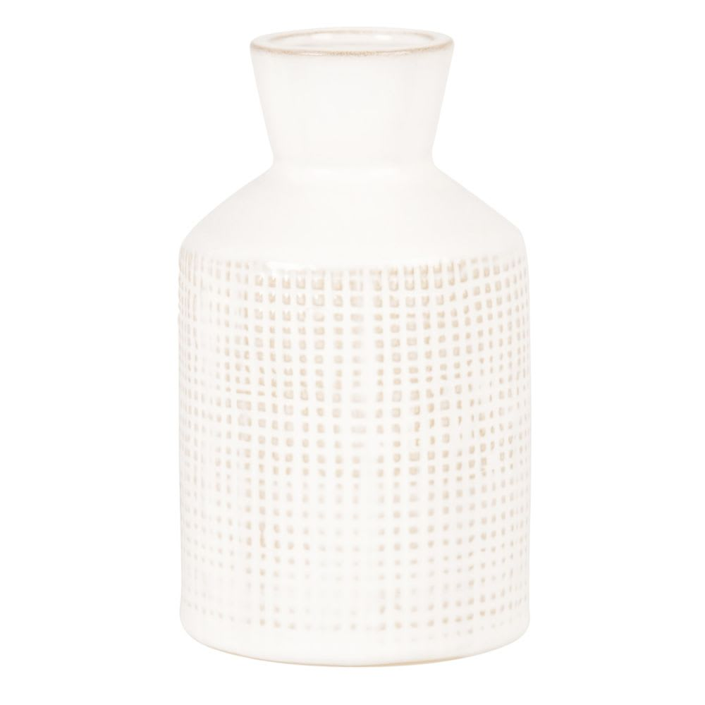 Vase en grès blanc Japandi motif quadrillé beige H13 – Nom du Produit