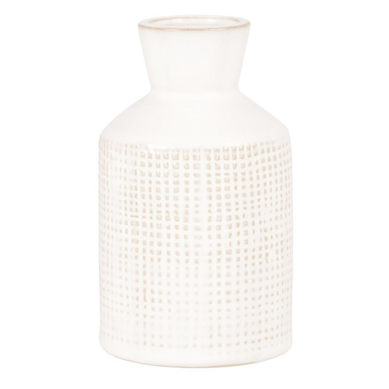 Vase en grès blanc Japandi motif quadrillé beige H13