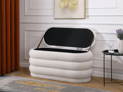 Banc Coffre Japandi Bouclette Écru - Ecambi