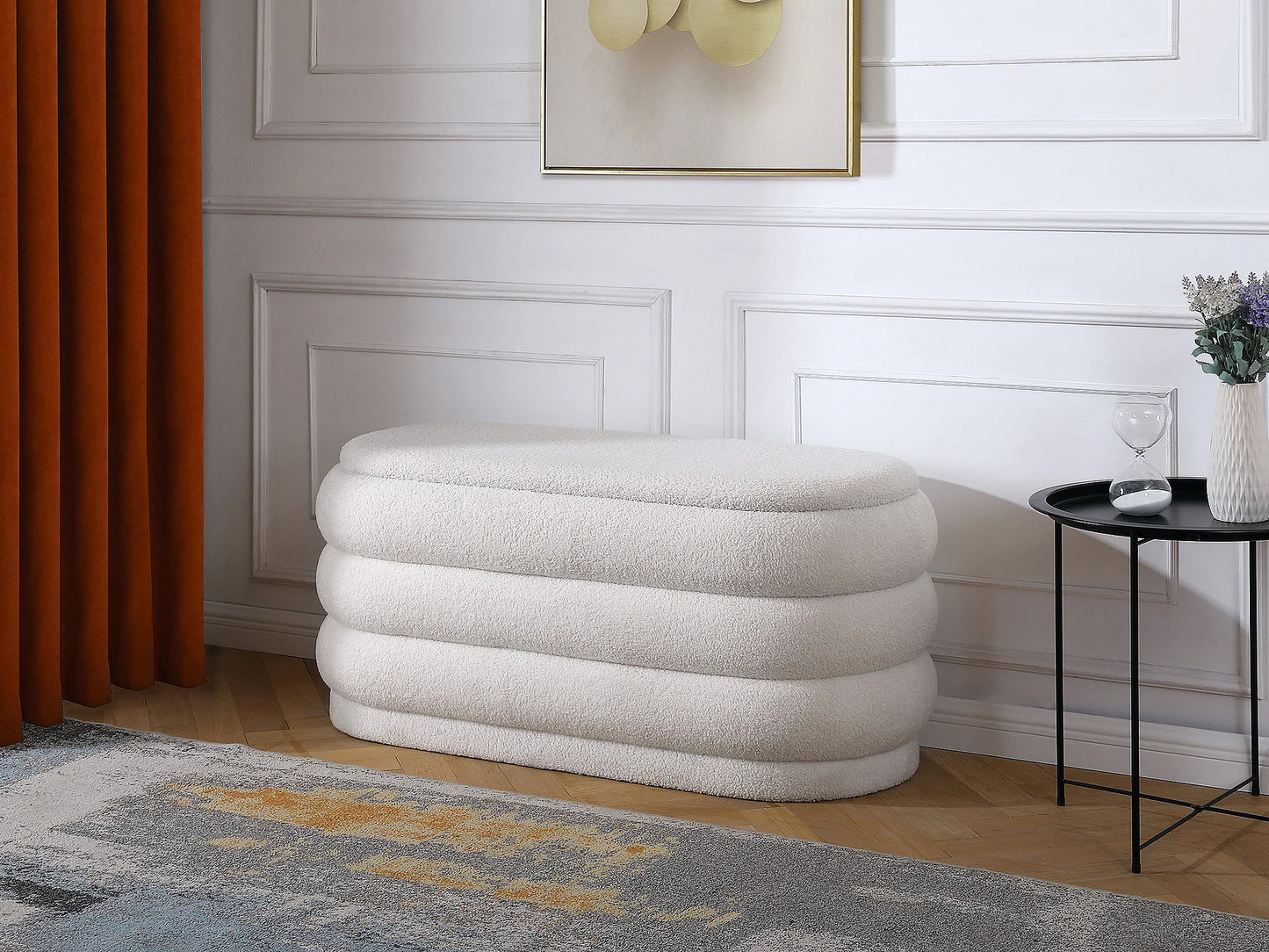 Banc Coffre Japandi Bouclette Écru - Ecambi
