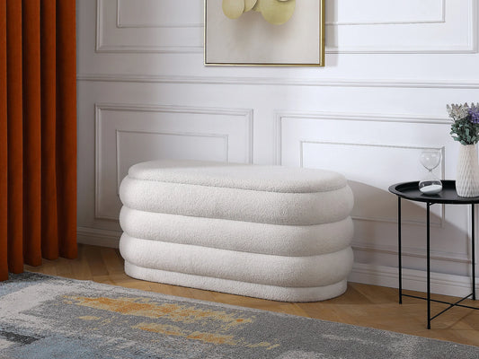 Banc Coffre Japandi Bouclette Écru - Ecambi