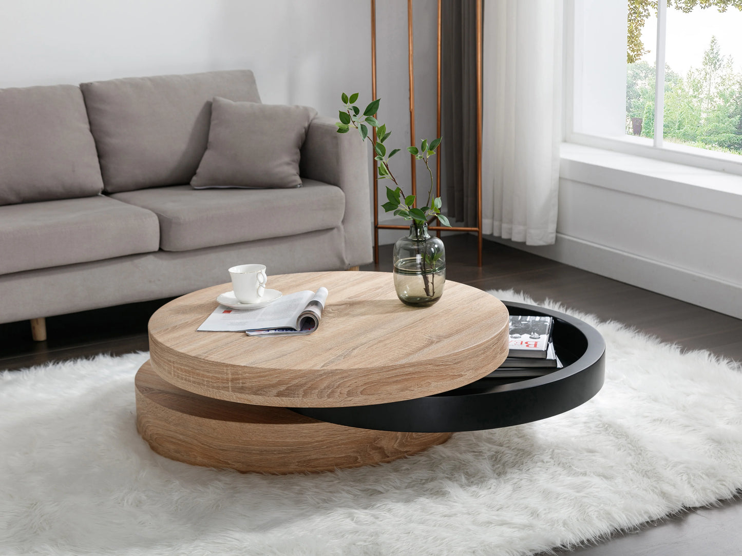 Table Basse Japandi Pivotante Ronde - Janita