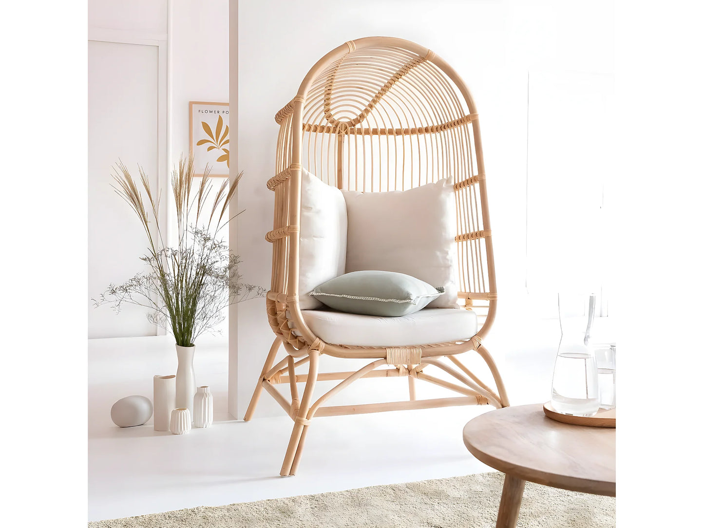 Fauteuil Japandi Haut En Rotin - Rattan