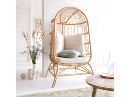 Fauteuil Japandi Haut En Rotin - Rattan