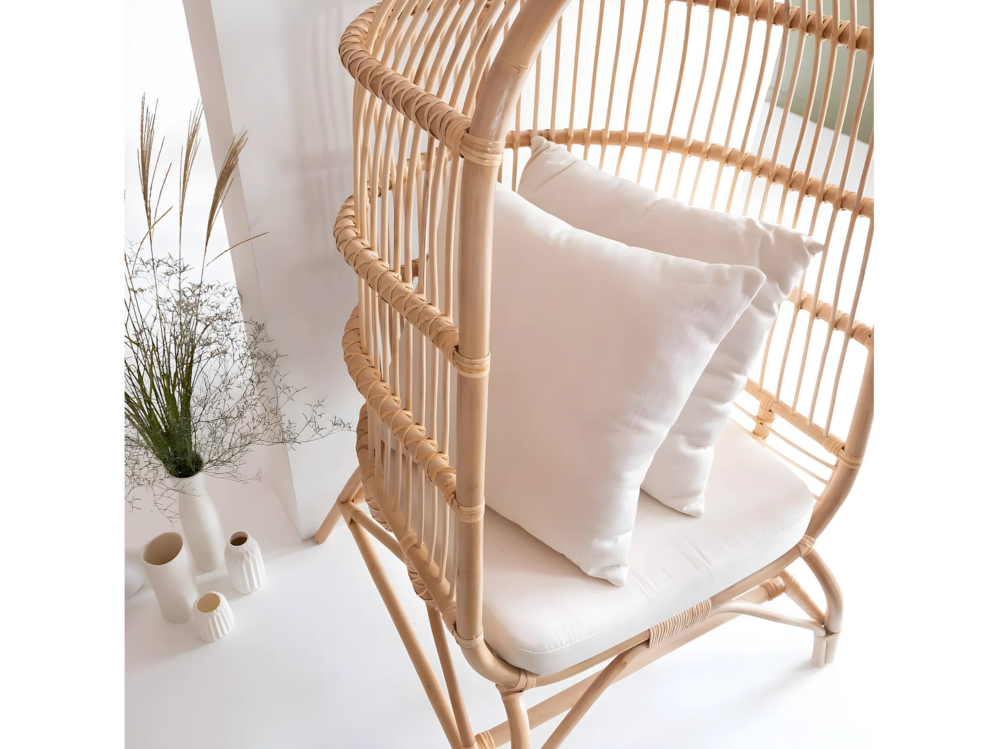 Fauteuil Japandi Haut En Rotin - Rattan
