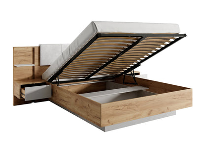 Lit Coffre Japandi Leds Naturel Blanc - Elynia