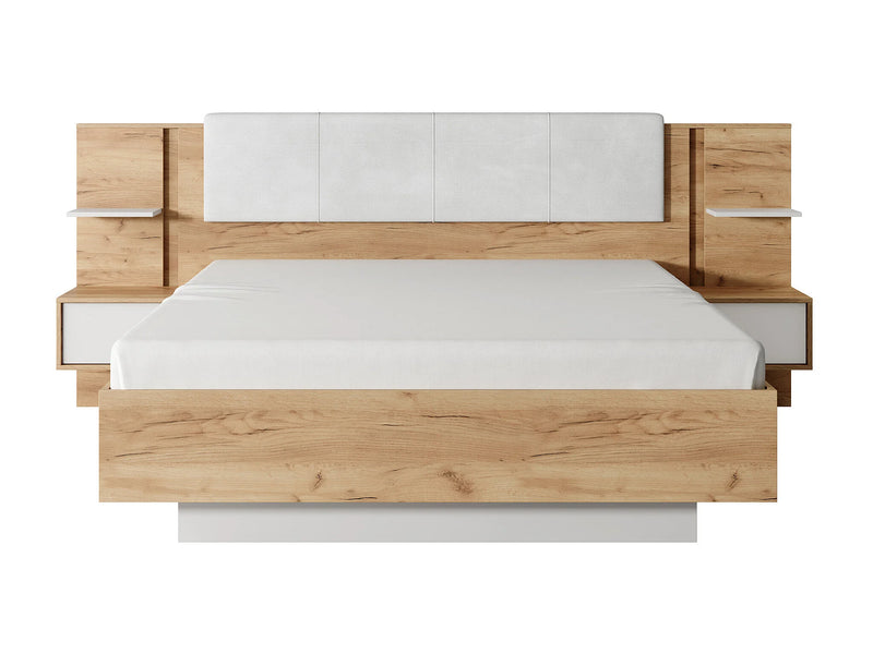 Lit Coffre Japandi Leds Naturel Blanc - Elynia