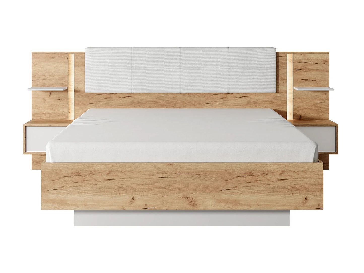 Lit Coffre Japandi Leds Naturel Blanc - Elynia