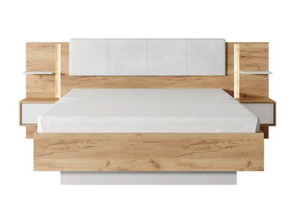 Lit Coffre Japandi Leds Naturel Blanc - Elynia