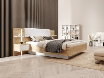 Lit Coffre Japandi Leds Naturel Blanc - Elynia