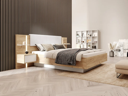 Lit Coffre Japandi Leds Naturel Blanc - Elynia