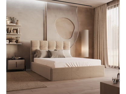 Lit Coffre Japandi Velours Beige 160x200 - Mirdal