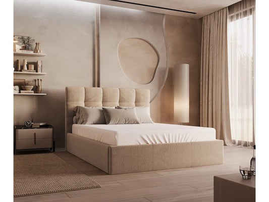 Lit Coffre Japandi Velours Beige 160x200 - Mirdal