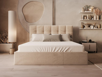 Lit Coffre Japandi Velours Beige 160x200 - Mirdal