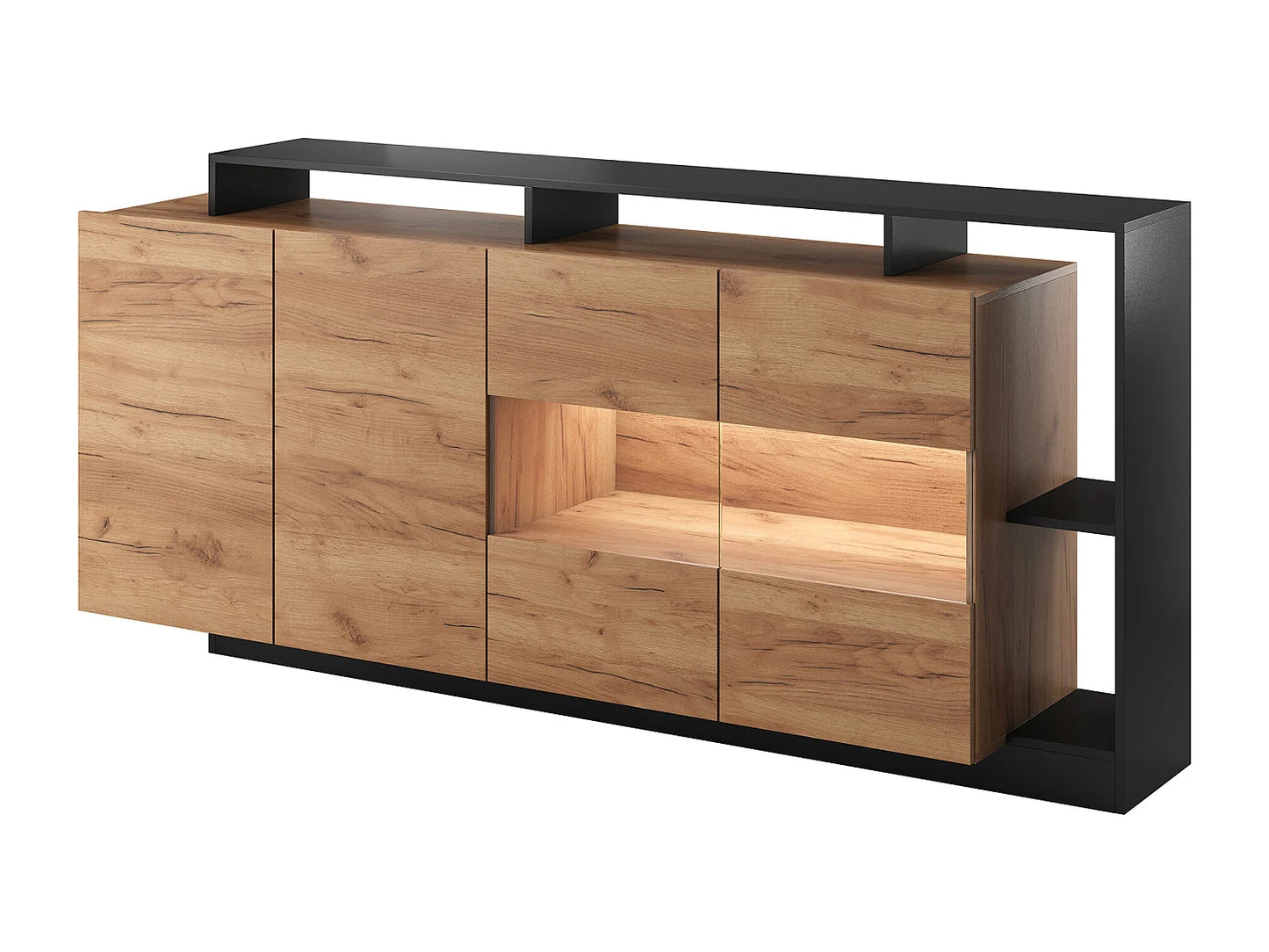 Buffet LED Japandi Naturel Et Anthracite - Idesia