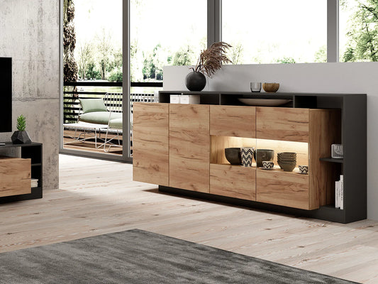 Buffet LED Japandi Naturel Et Anthracite - Idesia