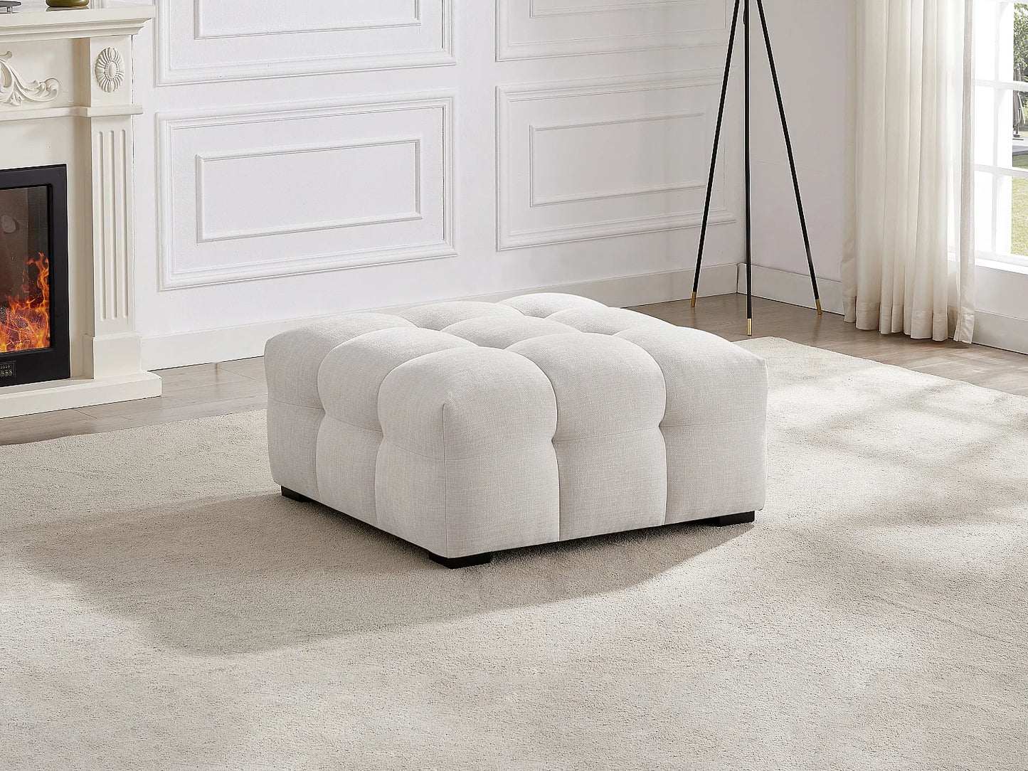 Pouf Minimaliste Japandi Tissu Chiné Beige - Dilome