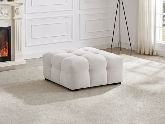 Pouf Minimaliste Japandi Tissu Chiné Beige - Dilome