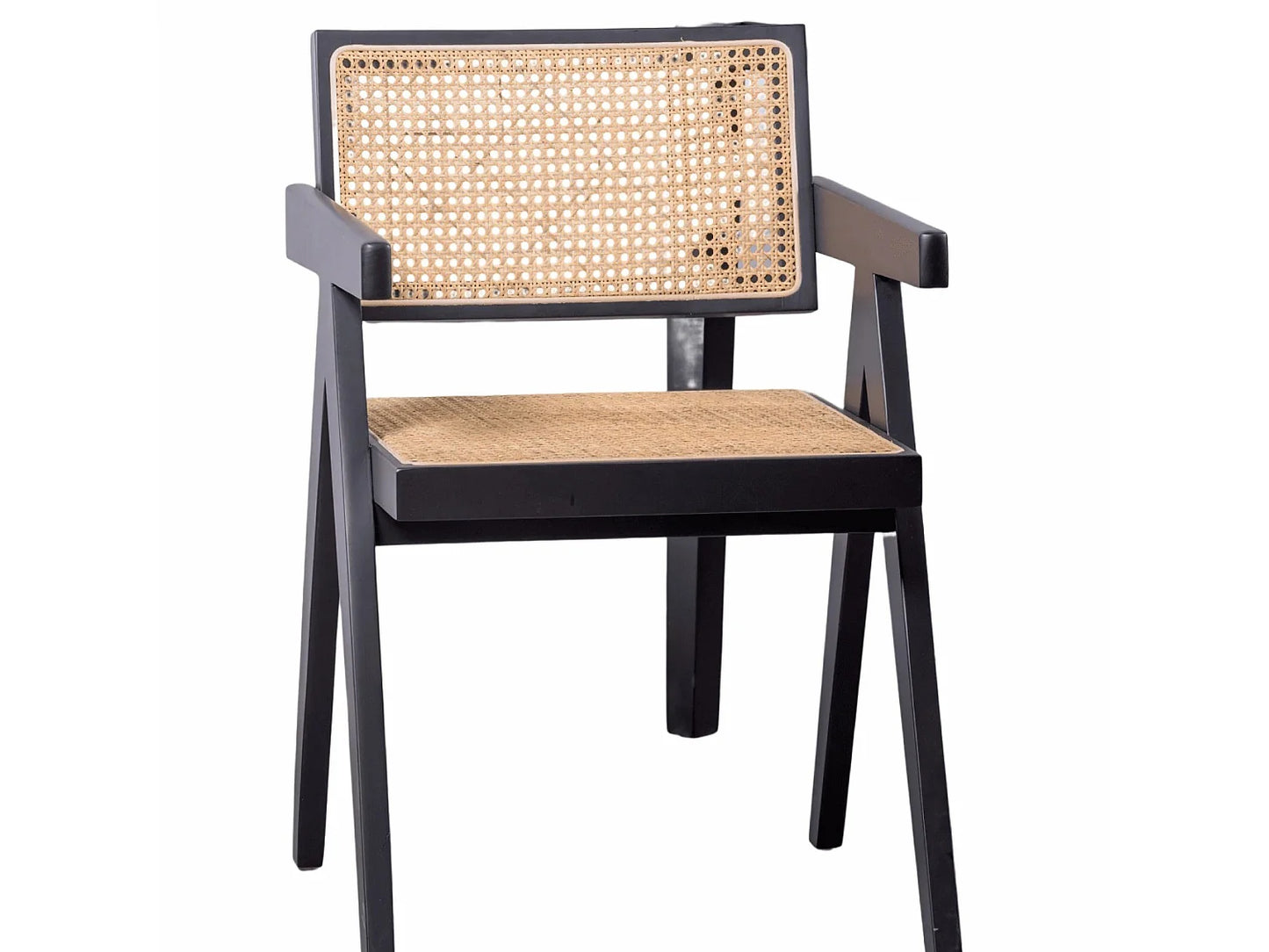 Chaise Accoudoirs Japandi Rotin Frêne Noir - Compass