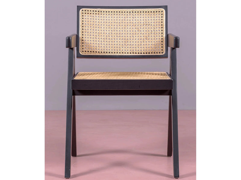Chaise Accoudoirs Japandi Rotin Frêne Noir - Compass
