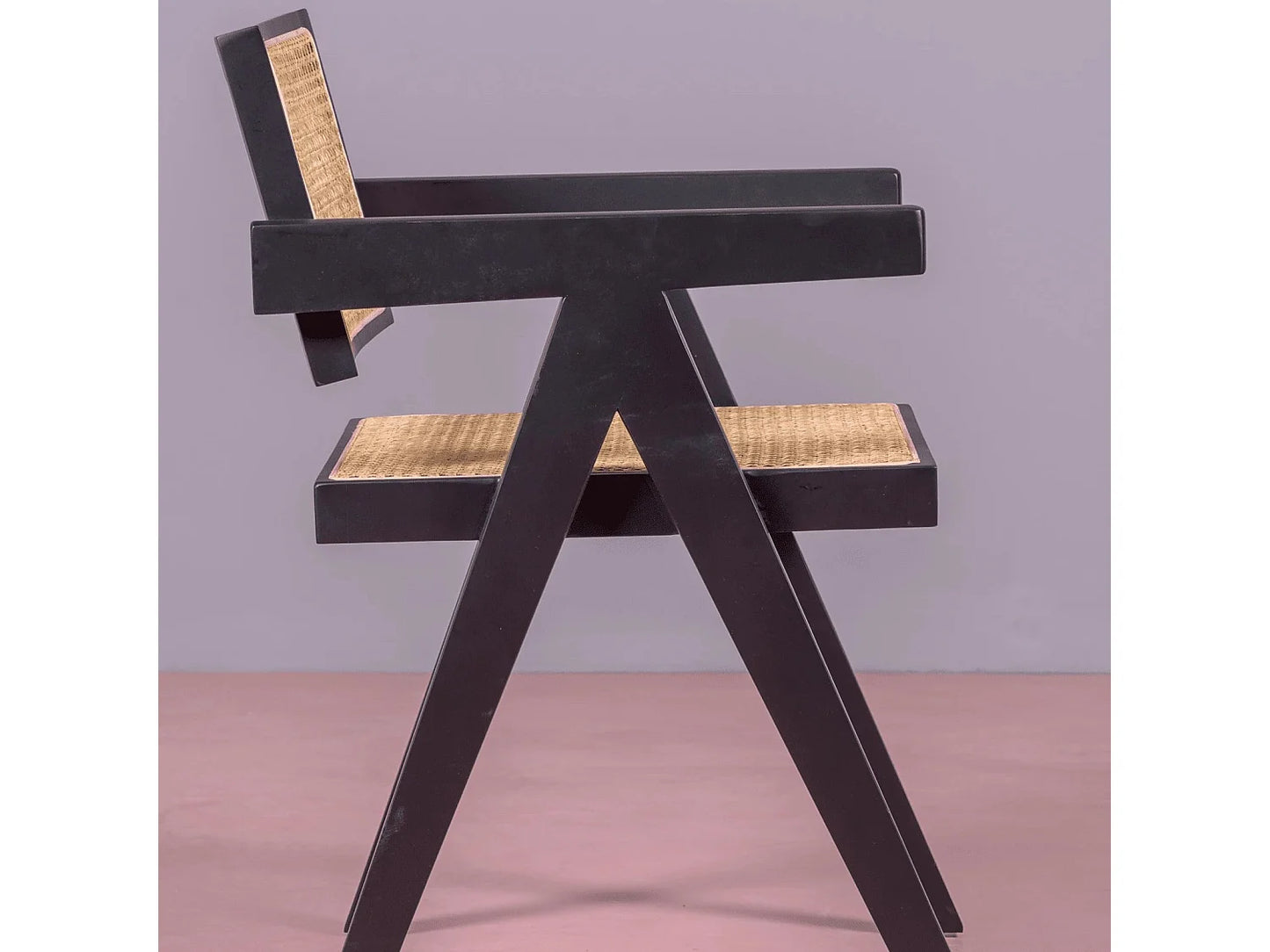 Chaise Accoudoirs Japandi Rotin Frêne Noir - Compass