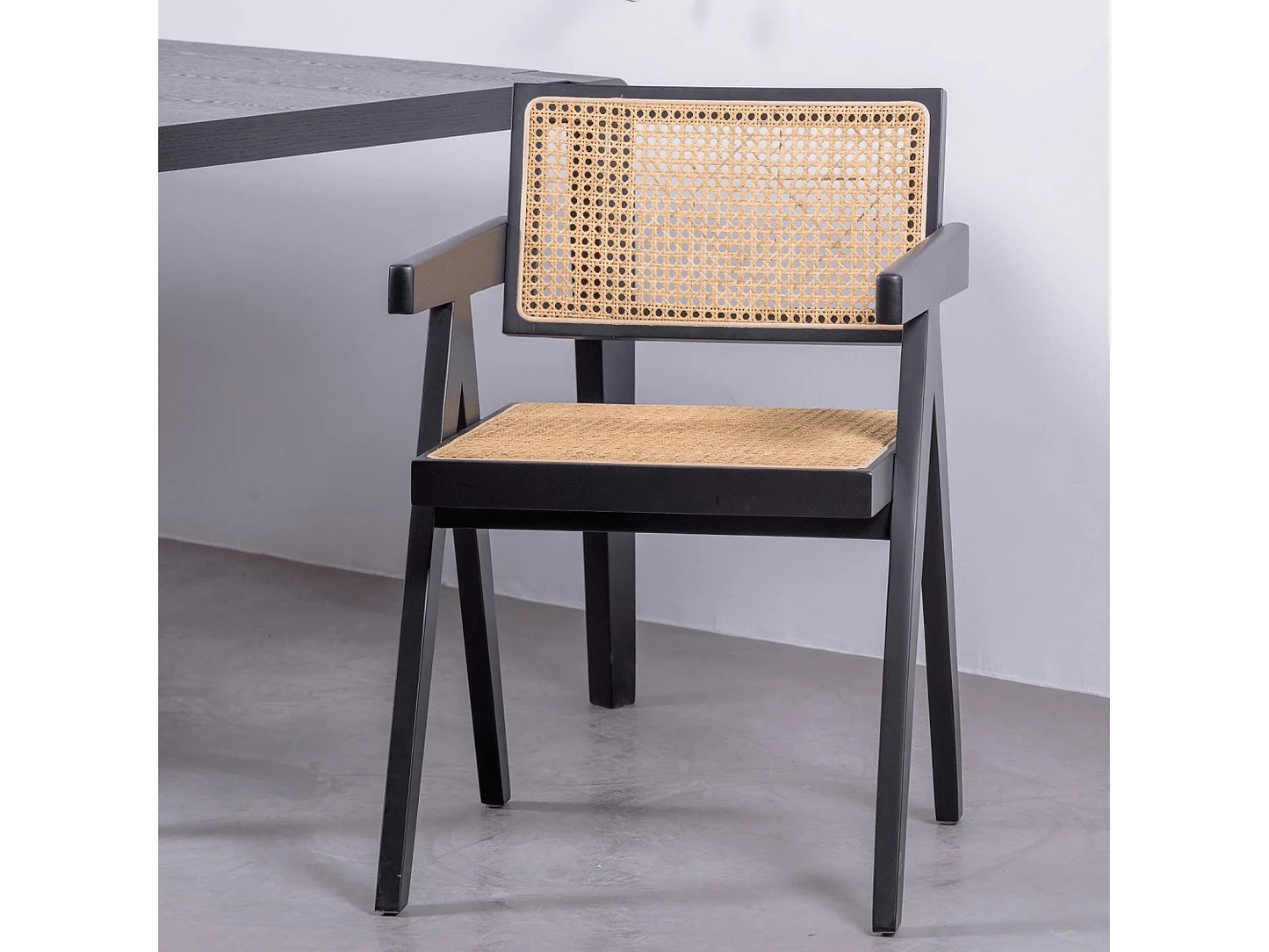 Chaise Accoudoirs Japandi Rotin Frêne Noir - Compass
