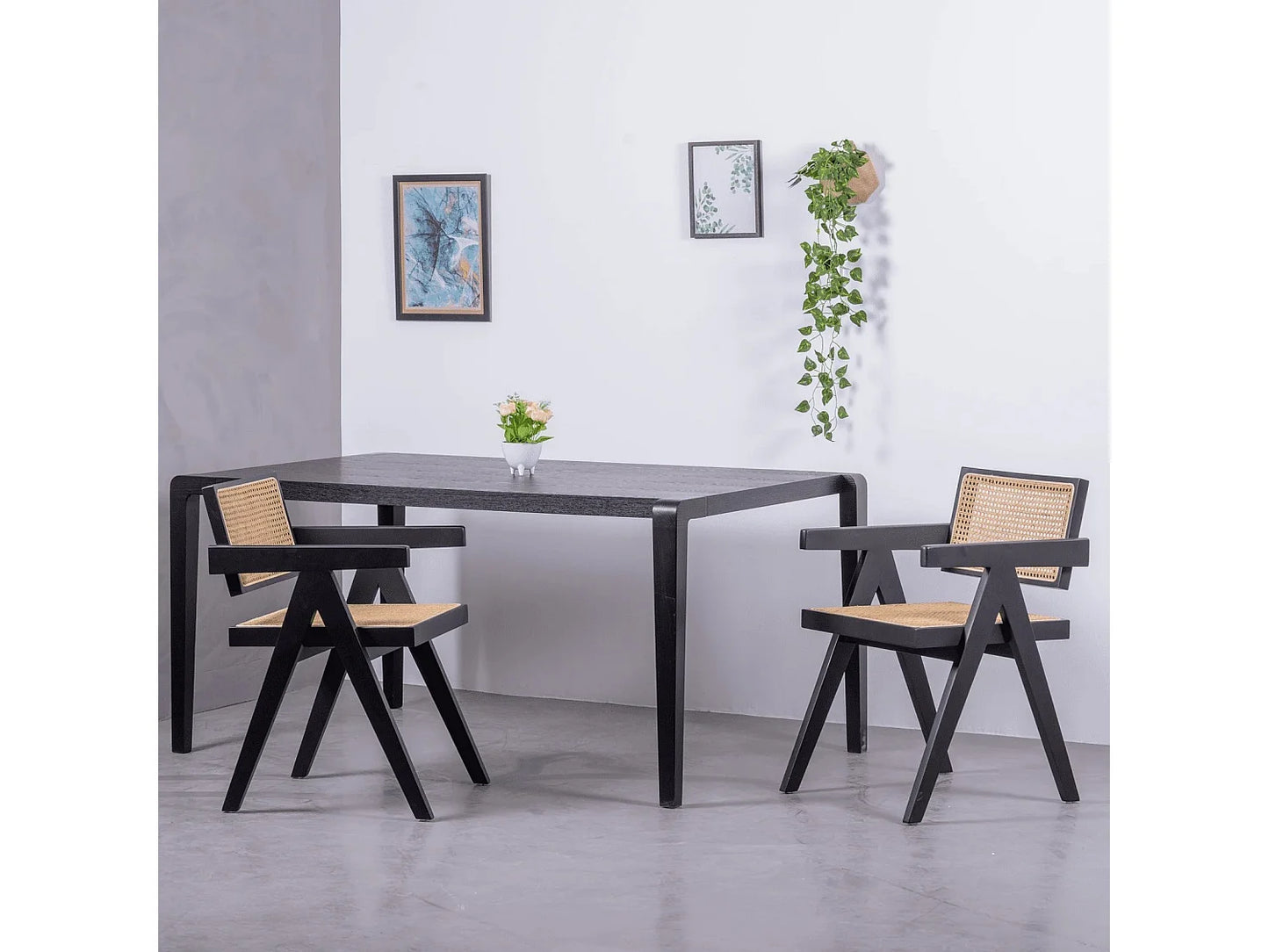 Chaise Accoudoirs Japandi Rotin Frêne Noir - Compass