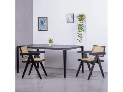 Chaise Accoudoirs Japandi Rotin Frêne Noir - Compass