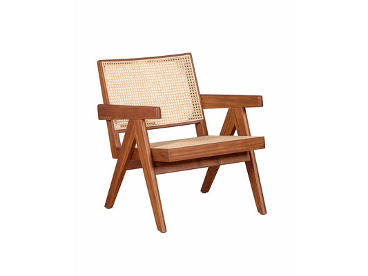Fauteuil Japandi Teck Et Rotin Naturel - Compass