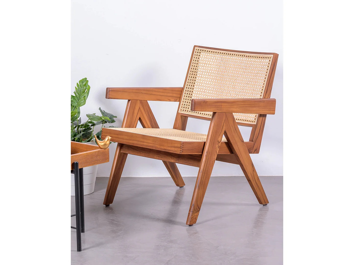 Fauteuil Japandi Teck Et Rotin Naturel - Compass