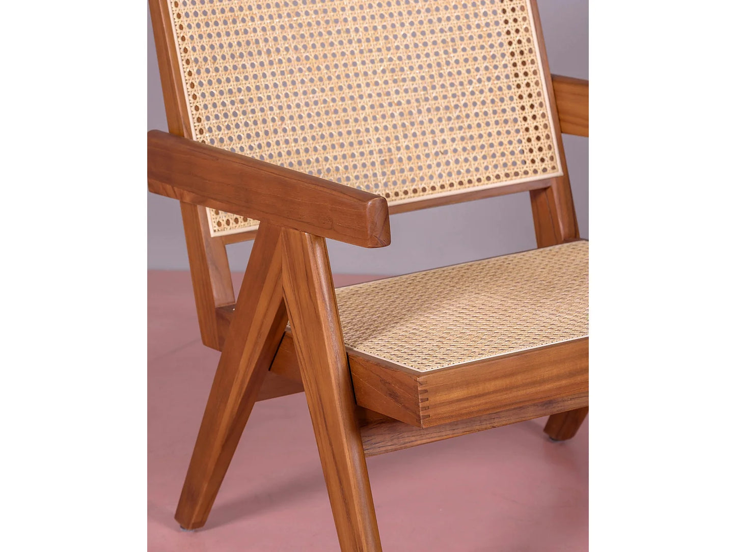 Fauteuil Japandi Teck Et Rotin Naturel - Compass