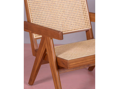 Fauteuil Japandi Teck Et Rotin Naturel - Compass