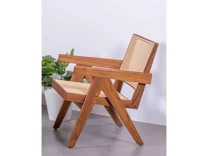 Fauteuil Japandi Teck Et Rotin Naturel - Compass