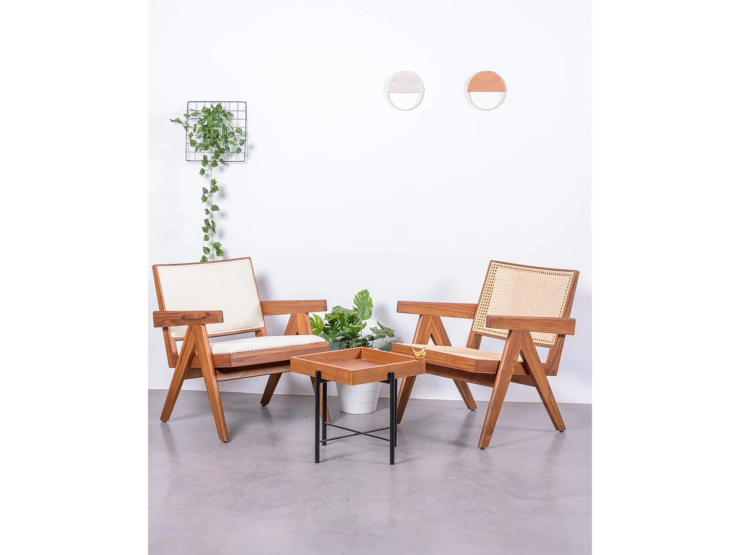 Fauteuil Japandi Teck Et Rotin Naturel - Compass