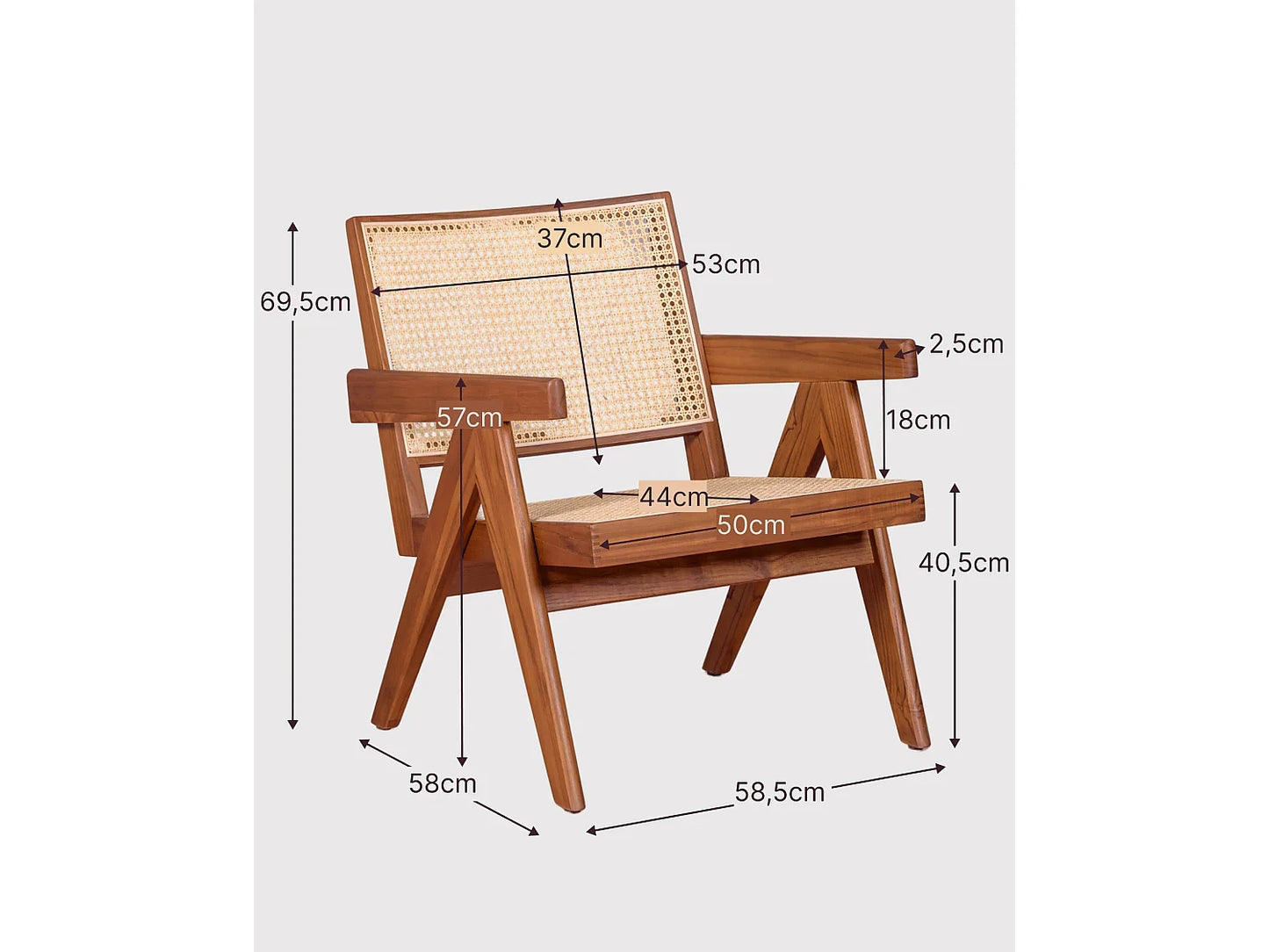Fauteuil Japandi Teck Et Rotin Naturel - Compass
