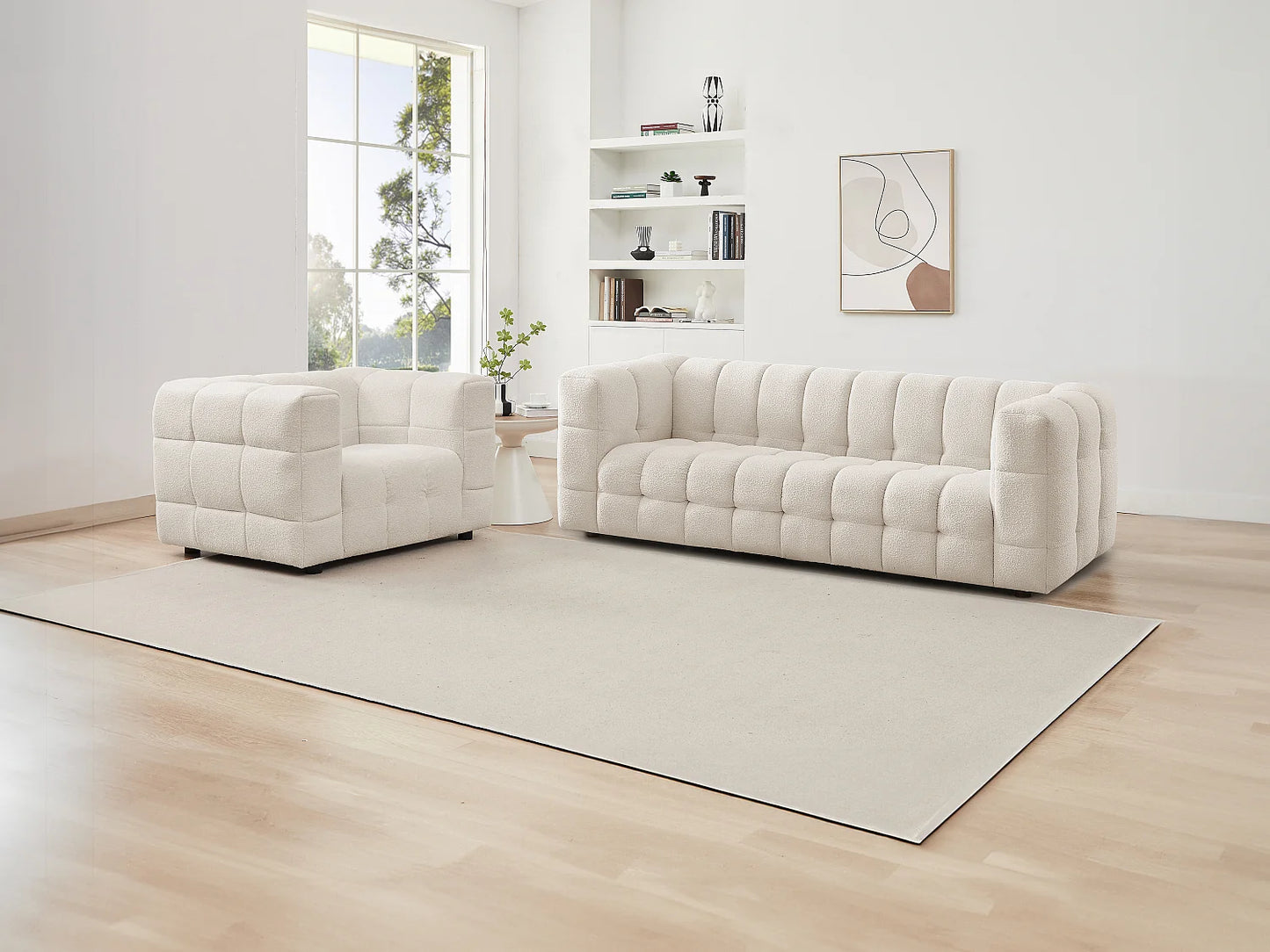 Fauteuil Japandi Bouclette Design Blanc - Lerici