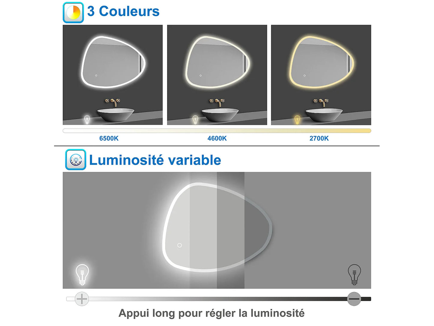 Miroir LED Japandi Tactile Anti-Buée - Aica