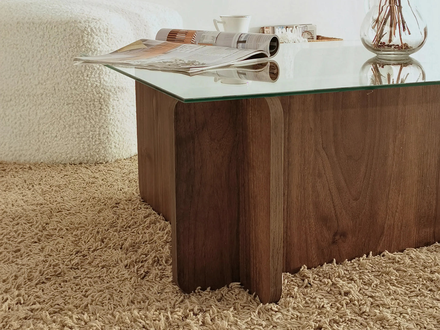 Table Basse Japandi Bois Foncé et Verre Trempé - Azra