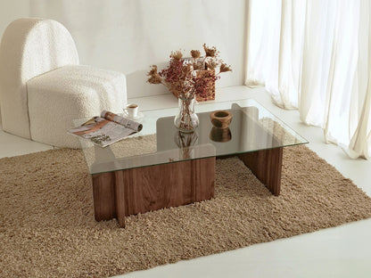 Table Basse Japandi Bois Foncé et Verre Trempé - Azra