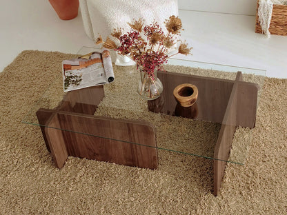 Table Basse Japandi Bois Foncé et Verre Trempé - Azra