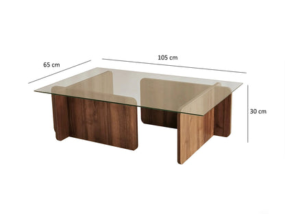 Table Basse Japandi Bois Foncé et Verre Trempé - Azra