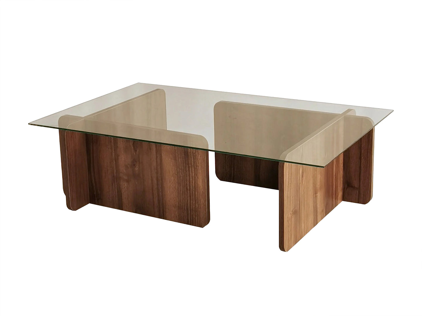 Table Basse Japandi Bois Foncé et Verre Trempé - Azra