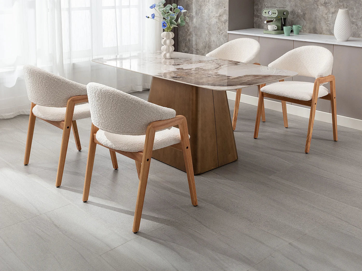 Duo Chaises Accoudoirs Japandi Bouclette Blanc - Soluna